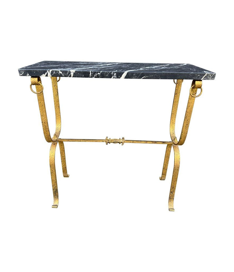 Mid century console table gilt wrought iron with Nero Marquina marble top - Spanish - 1950s