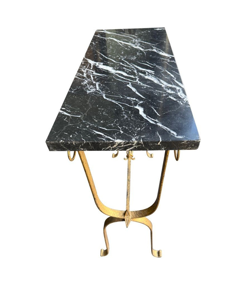 Mid century console table gilt wrought iron with Nero Marquina marble top - Spanish - 1950s