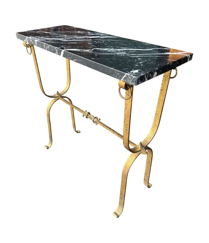 Mid century console table gilt wrought iron with Nero Marquina marble top - Spanish - 1950s