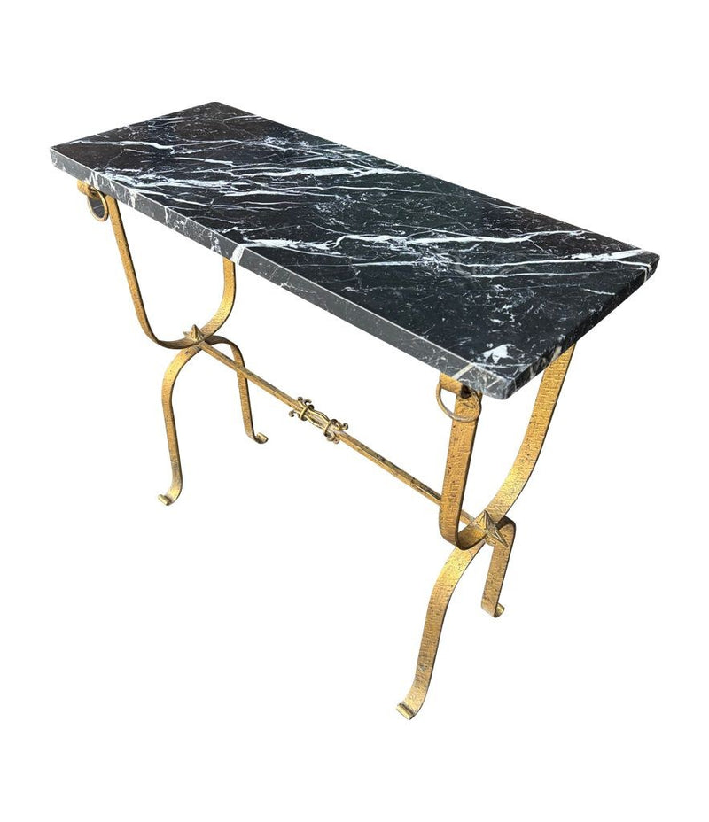 Mid century console table gilt wrought iron with Nero Marquina marble top - Spanish - 1950s