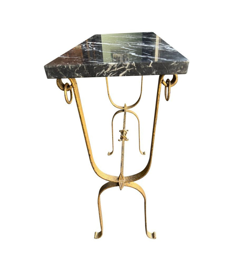 Mid century console table gilt wrought iron with Nero Marquina marble top - Spanish - 1950s