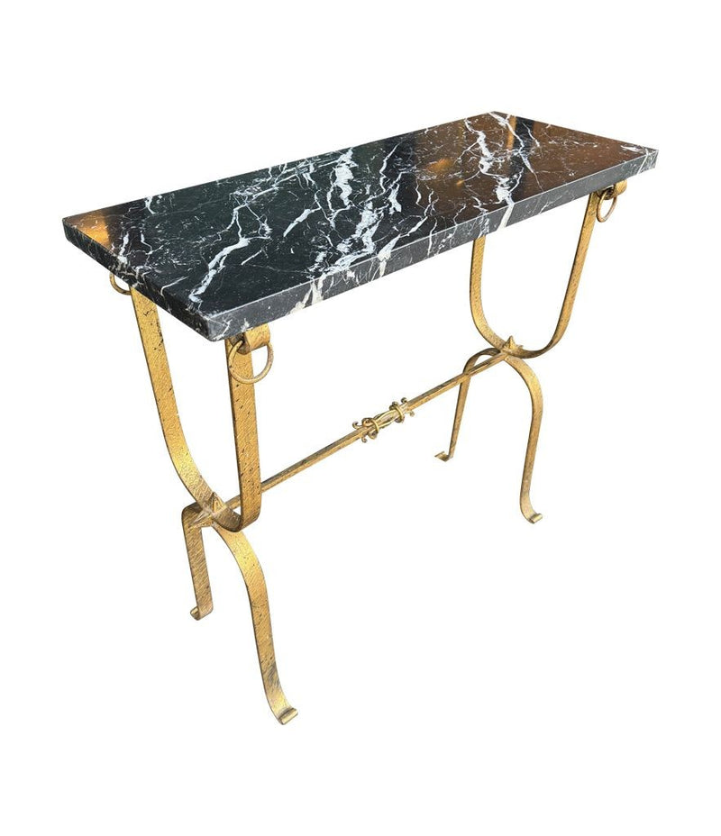 Mid century console table gilt wrought iron with Nero Marquina marble top - Spanish - 1950s