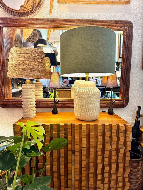 Mid Century table lamp Cream ceramic by Tommaso Barbi - Italian - 1970s