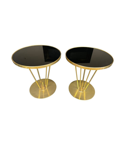 Italian brass and black glass circular side tables - Mid Century Side Tables - Mid Century Furniture - Vintage Side Tables - Ed Butcher Antiques - Antique Shop london 