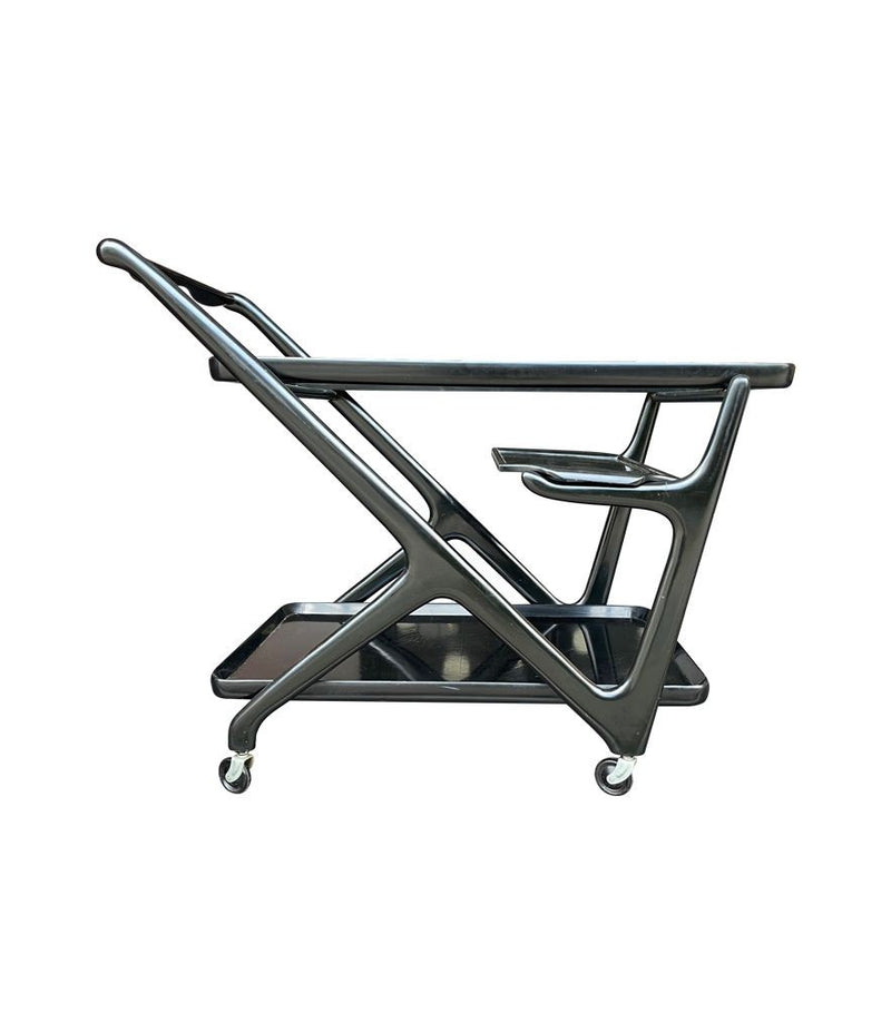 A black lacquer bar trolley  with two removable serving trays dating from the 1950s by Ico Parisi - Mid Century Furniture - Ed Butcher - Antique Shop London