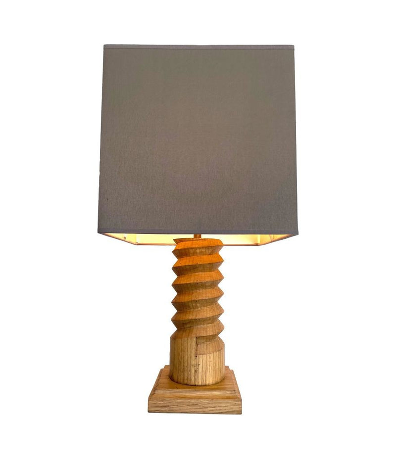 Mid Century Lighting - 1940s Table Lamp - Charles Dudouyt - carved Oak - Ed Butcher Antique Shop London