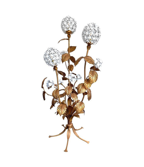 Mid Century Floor Lamp gilt metal and white enamel Hydrangea - Mid Century Lighting 