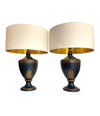 Mid century table lamps black ceramic gilt painted in a classical style - Mid Century Lighting - 1970's table lamps