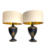 Mid century table lamps black ceramic gilt painted in a classical style - Mid Century Lighting - 1970's table lamps
