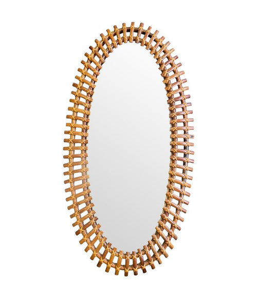 Large 1970s Italian Oval Bamboo - Franco Albini - Mid Century Mirrors - Ed Butcher Antiques