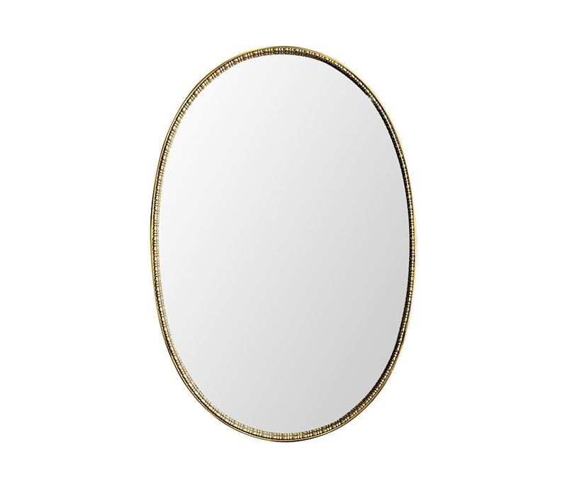Mid Century Mirror Italian brass framed oval mirror with beaded edge - Mid Century Mirrors