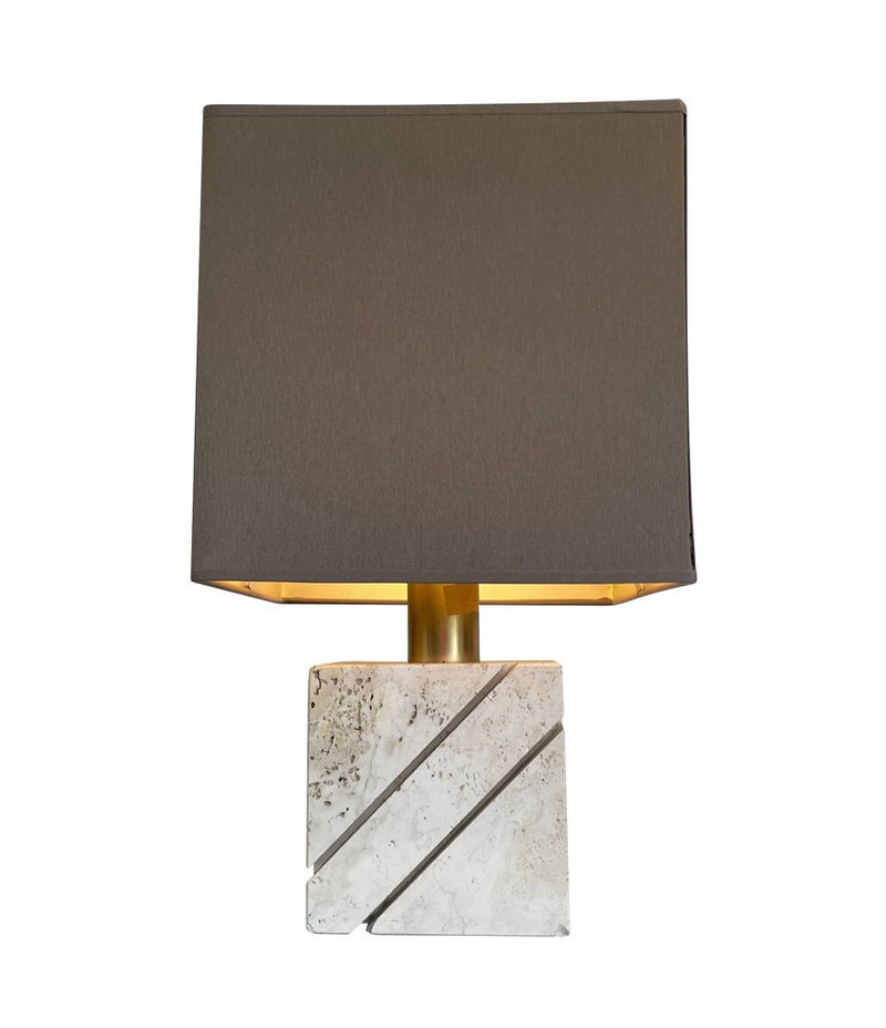 Mid century table lamp with travertine and brass base by Fratelli Manneli - Mid Century Lighting - 1970s table lamps