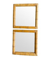 A pair of large square mirrors with thick bamboo frames