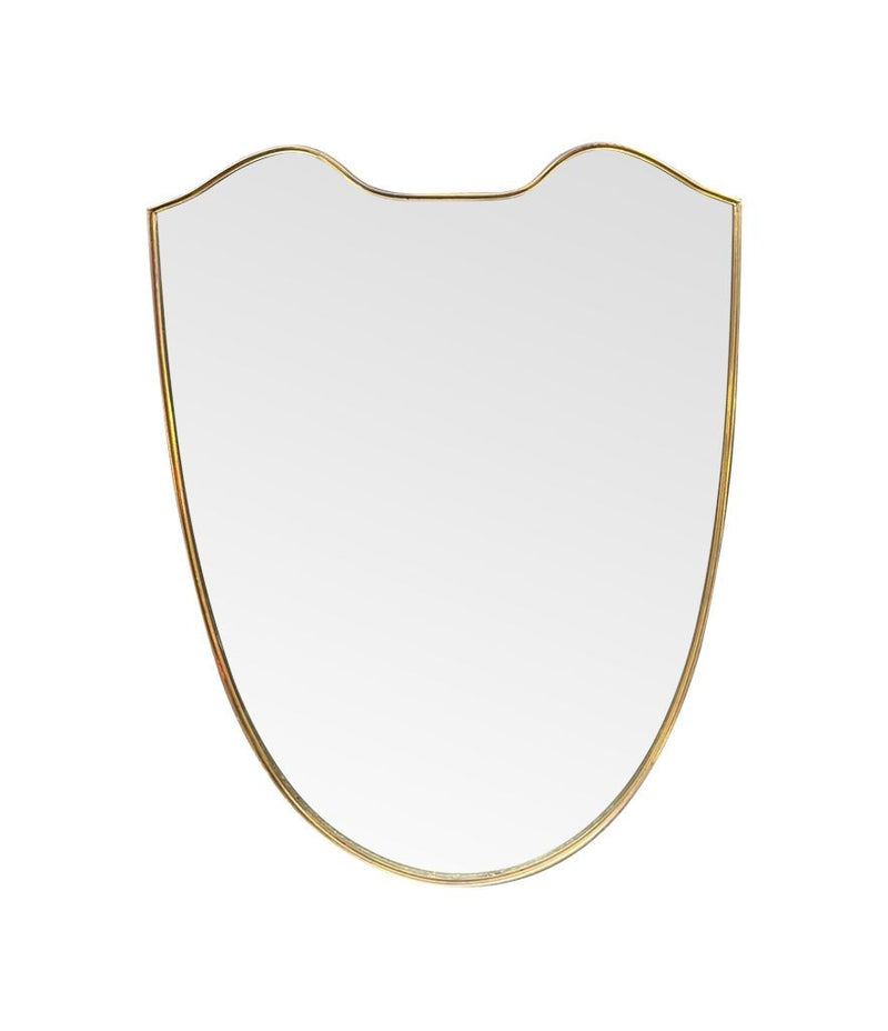 AN ORIGNAL 1960S GIO PONTI STYLE, ITALIAN SHIELD MIRROR WITH BRASS FRAME