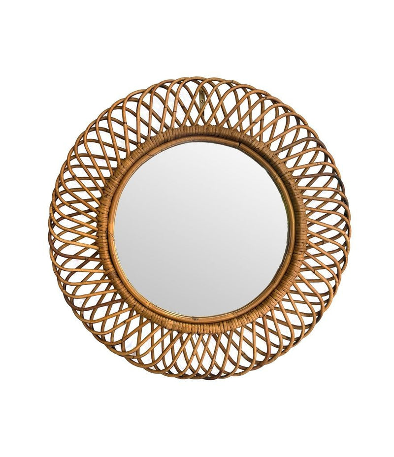 A pair of 1970s original Italian circular woven bamboo mirror by Franco Albini
