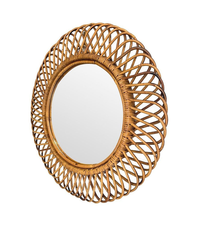 A pair of 1970s original Italian circular woven bamboo mirror by Franco Albini