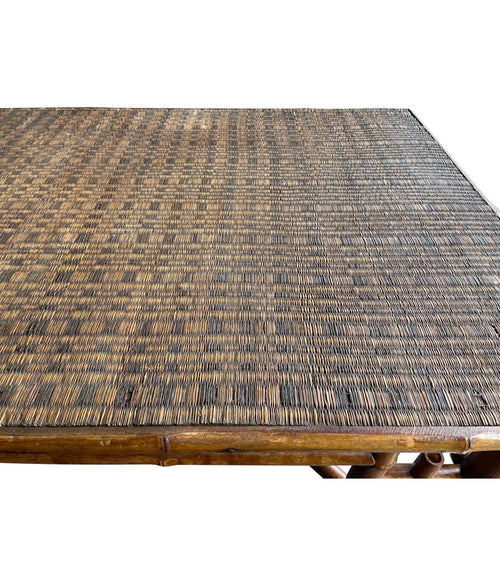 1920S FRENCH CHINOISERIE BAMBOO TABLE WITH ORIGNAL RATTAN WOVEN TOP