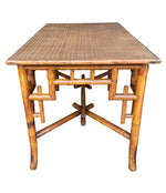 1920S FRENCH CHINOISERIE BAMBOO TABLE WITH ORIGNAL RATTAN WOVEN TOP