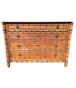 1920S FRENCH FAUX BAMBOO FOUR-DRAWER CHEST OF DRAWERS WITH ORIGNAL MARBLE TOP