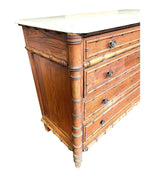 1920S FRENCH FAUX BAMBOO FOUR-DRAWER CHEST OF DRAWERS WITH ORIGNAL MARBLE TOP