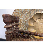 1920S MOROCCAN CARVED WOODEN FOLDING TABLE WITH BEAUTIFUL HAMMERED BRASS TOP