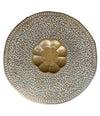 1920S MOROCCAN CARVED WOODEN FOLDING TABLE WITH BEAUTIFUL HAMMERED BRASS TOP