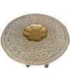 1920S MOROCCAN CARVED WOODEN FOLDING TABLE WITH BEAUTIFUL HAMMERED BRASS TOP