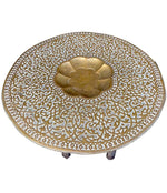 1920S MOROCCAN CARVED WOODEN FOLDING TABLE WITH BEAUTIFUL HAMMERED BRASS TOP