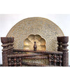 1920S MOROCCAN CARVED WOODEN FOLDING TABLE WITH BEAUTIFUL HAMMERED BRASS TOP