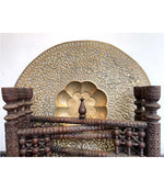 1920S MOROCCAN CARVED WOODEN FOLDING TABLE WITH BEAUTIFUL HAMMERED BRASS TOP
