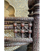 1920S MOROCCAN CARVED WOODEN FOLDING TABLE WITH BEAUTIFUL HAMMERED BRASS TOP