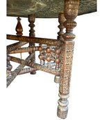 1920S MOROCCAN CARVED WOODEN FOLDING TABLE WITH BEAUTIFUL HAMMERED BRASS TOP