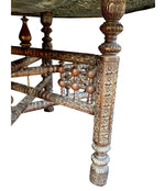 1920S MOROCCAN CARVED WOODEN FOLDING TABLE WITH BEAUTIFUL HAMMERED BRASS TOP