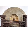 1920S MOROCCAN CARVED WOODEN FOLDING TABLE WITH BEAUTIFUL HAMMERED BRASS TOP