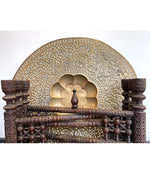 1920S MOROCCAN CARVED WOODEN FOLDING TABLE WITH BEAUTIFUL HAMMERED BRASS TOP