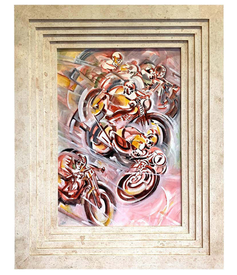 1930S FUTURIST WATERCOLOR OF A MOTORBIKE RACE BY ITALIAN ARTIST ARIS BACCI