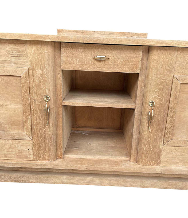 1930S BLEACHED OAK CREDENZA BY GASTON POISSON WITH ORIGINAL BRASS DETAILING