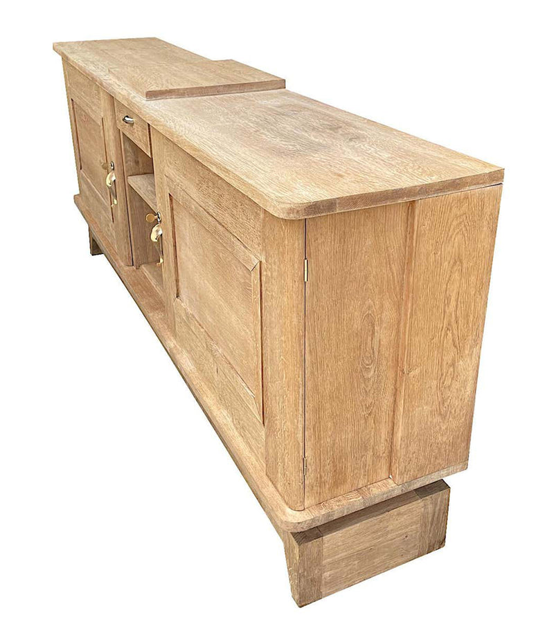 1930S BLEACHED OAK CREDENZA BY GASTON POISSON WITH ORIGINAL BRASS DETAILING