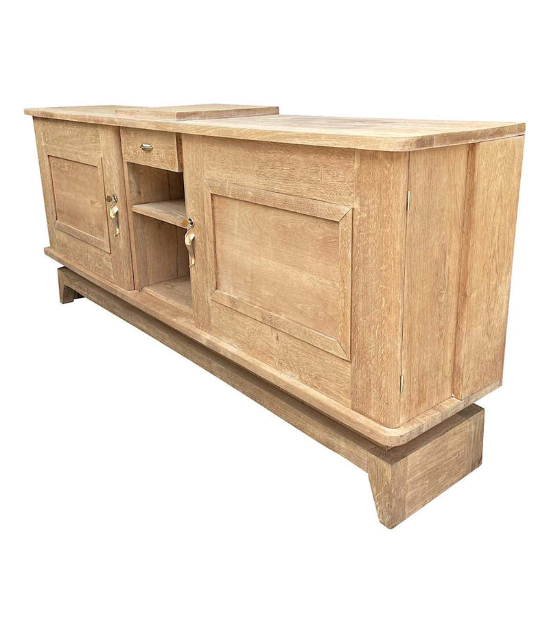 1930S BLEACHED OAK CREDENZA BY GASTON POISSON WITH ORIGINAL BRASS DETAILING