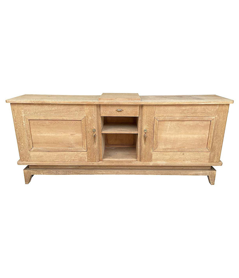 1930S BLEACHED OAK CREDENZA BY GASTON POISSON WITH ORIGINAL BRASS DETAILING