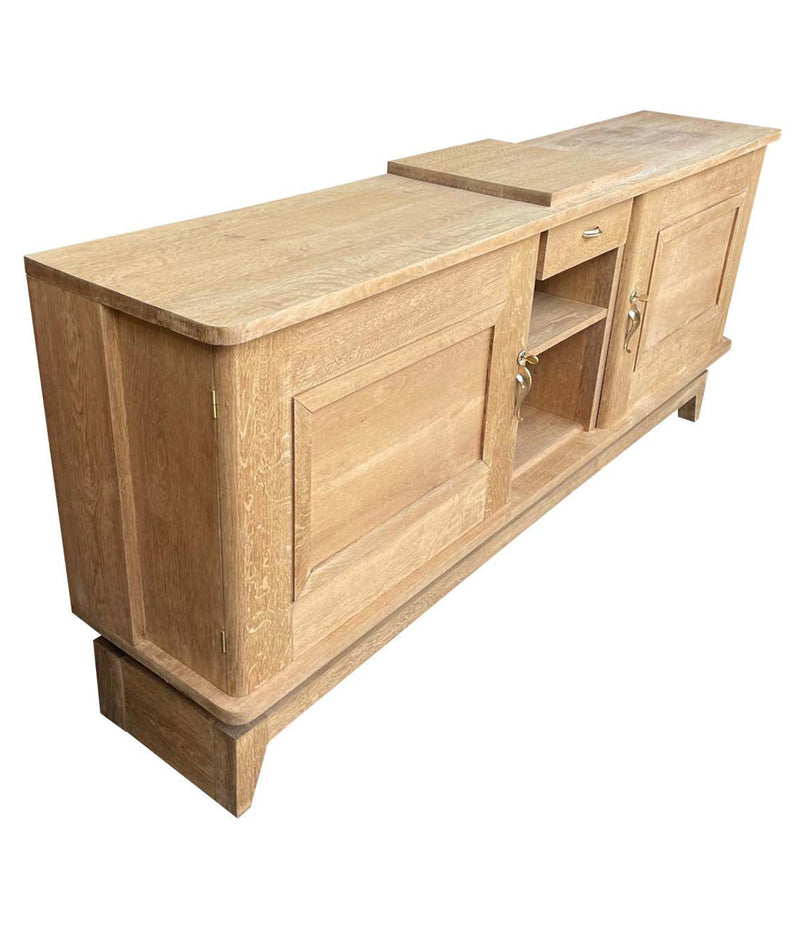 1930S BLEACHED OAK CREDENZA BY GASTON POISSON WITH ORIGINAL BRASS DETAILING