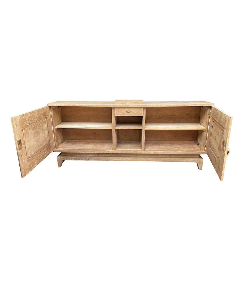 1930S BLEACHED OAK CREDENZA BY GASTON POISSON WITH ORIGINAL BRASS DETAILING
