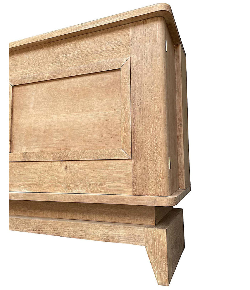 1930S BLEACHED OAK CREDENZA BY GASTON POISSON WITH ORIGINAL BRASS DETAILING