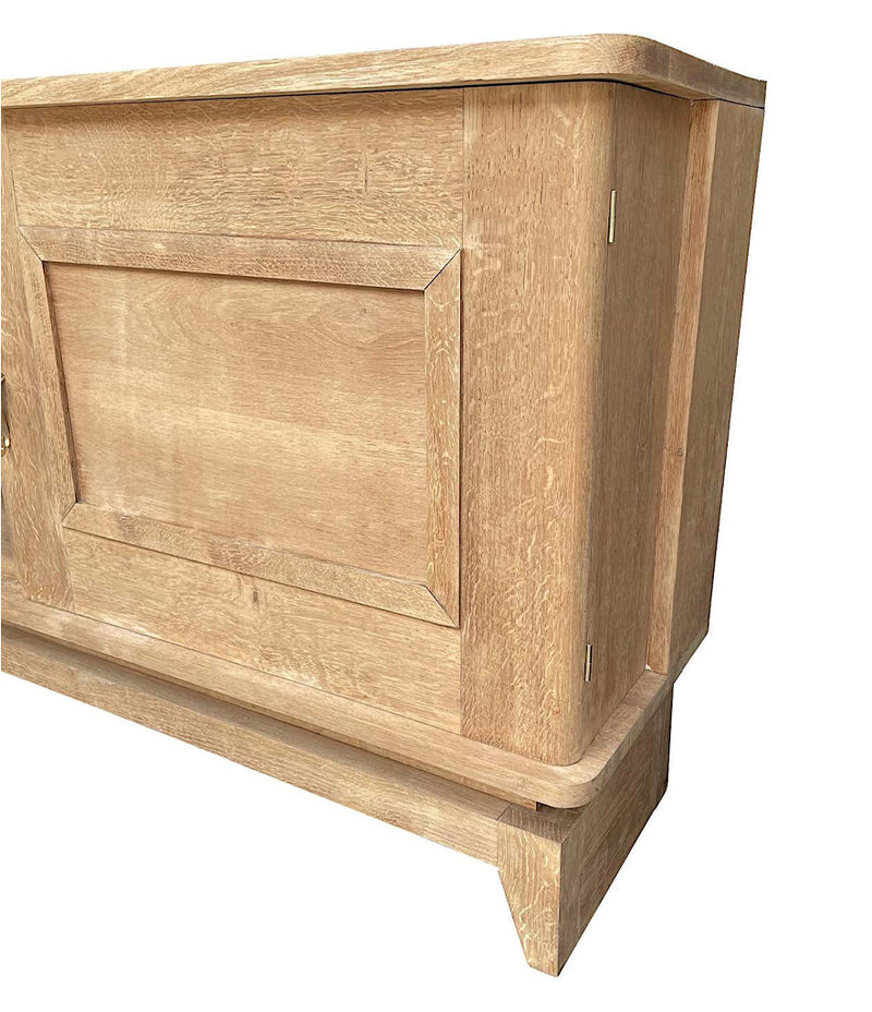 1930S BLEACHED OAK CREDENZA BY GASTON POISSON WITH ORIGINAL BRASS DETAILING