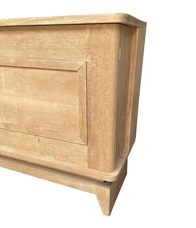 1930S BLEACHED OAK CREDENZA BY GASTON POISSON WITH ORIGINAL BRASS DETAILING