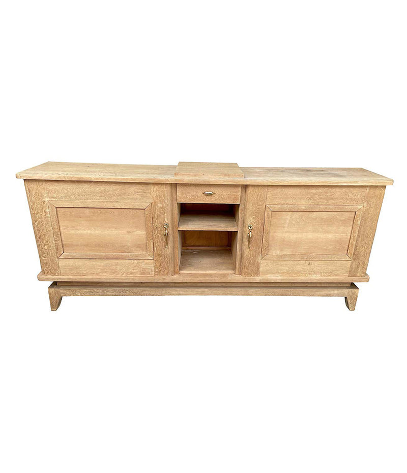 1930S BLEACHED OAK CREDENZA BY GASTON POISSON WITH ORIGINAL BRASS DETAILING