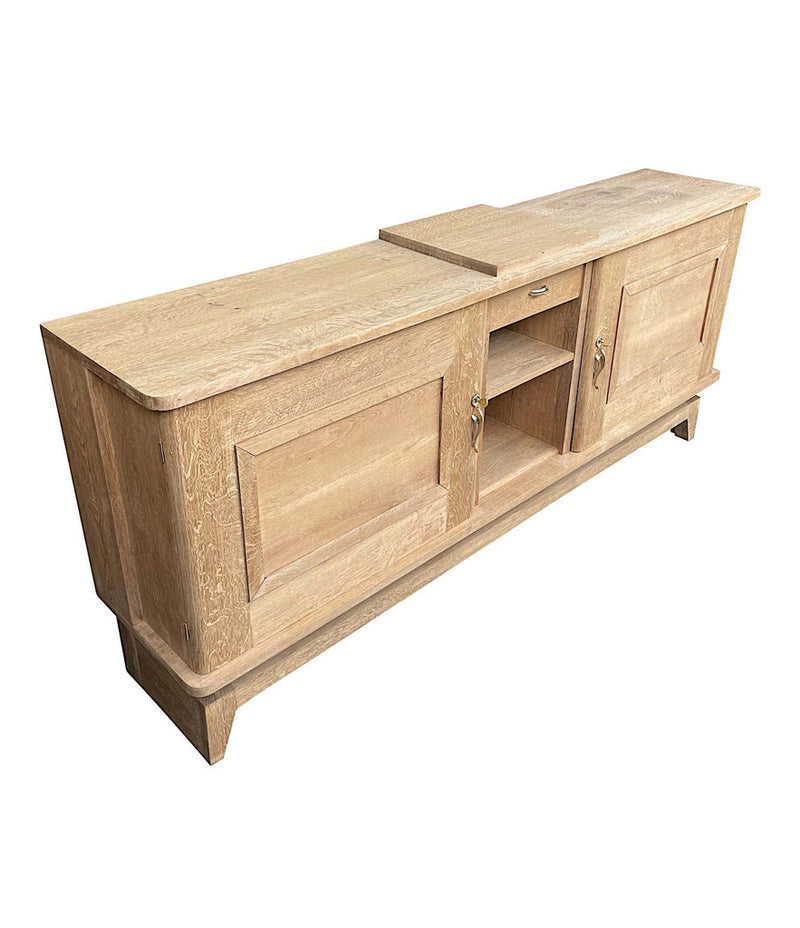 1930S BLEACHED OAK CREDENZA BY GASTON POISSON WITH ORIGINAL BRASS DETAILING