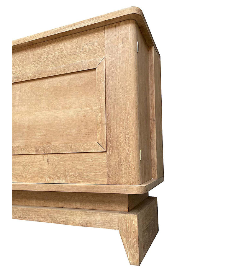 1930S BLEACHED OAK CREDENZA BY GASTON POISSON WITH ORIGINAL BRASS DETAILING