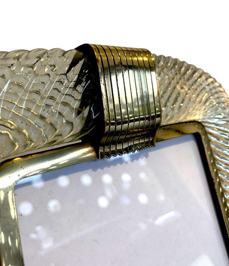1940S BAROVIER AND TOSO MURANO GLASS PICTURE FRAME WITH BRASS DETAILING
