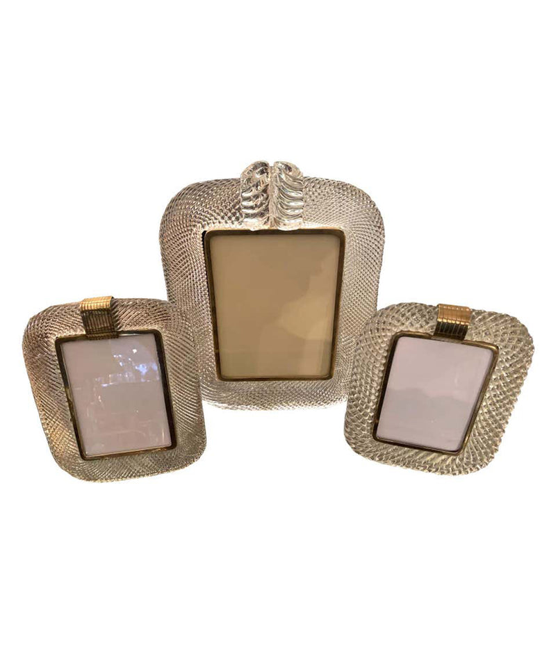 1940S BAROVIER AND TOSO MURANO GLASS PICTURE FRAME WITH BRASS DETAILING